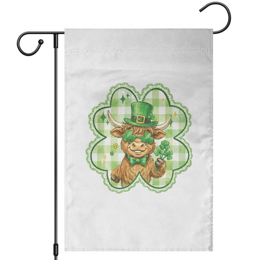 Funny Irish Highland Cow Shamrock Holiday Gift Garden Flag TS12 White Print Your Wear