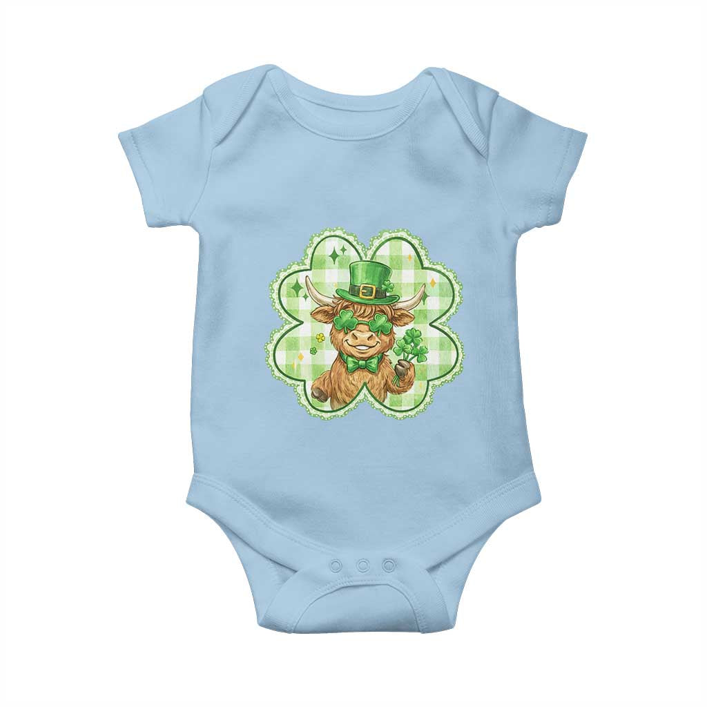 Funny Irish Highland Cow Shamrock Holiday Gift Baby Onesie TS12 Light Blue Print Your Wear