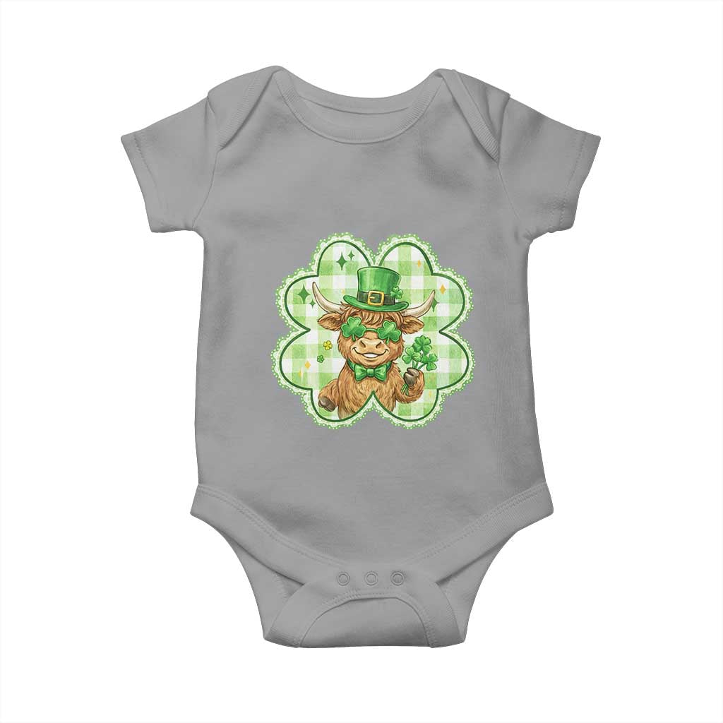 Funny Irish Highland Cow Shamrock Holiday Gift Baby Onesie TS12 Sport Gray Print Your Wear