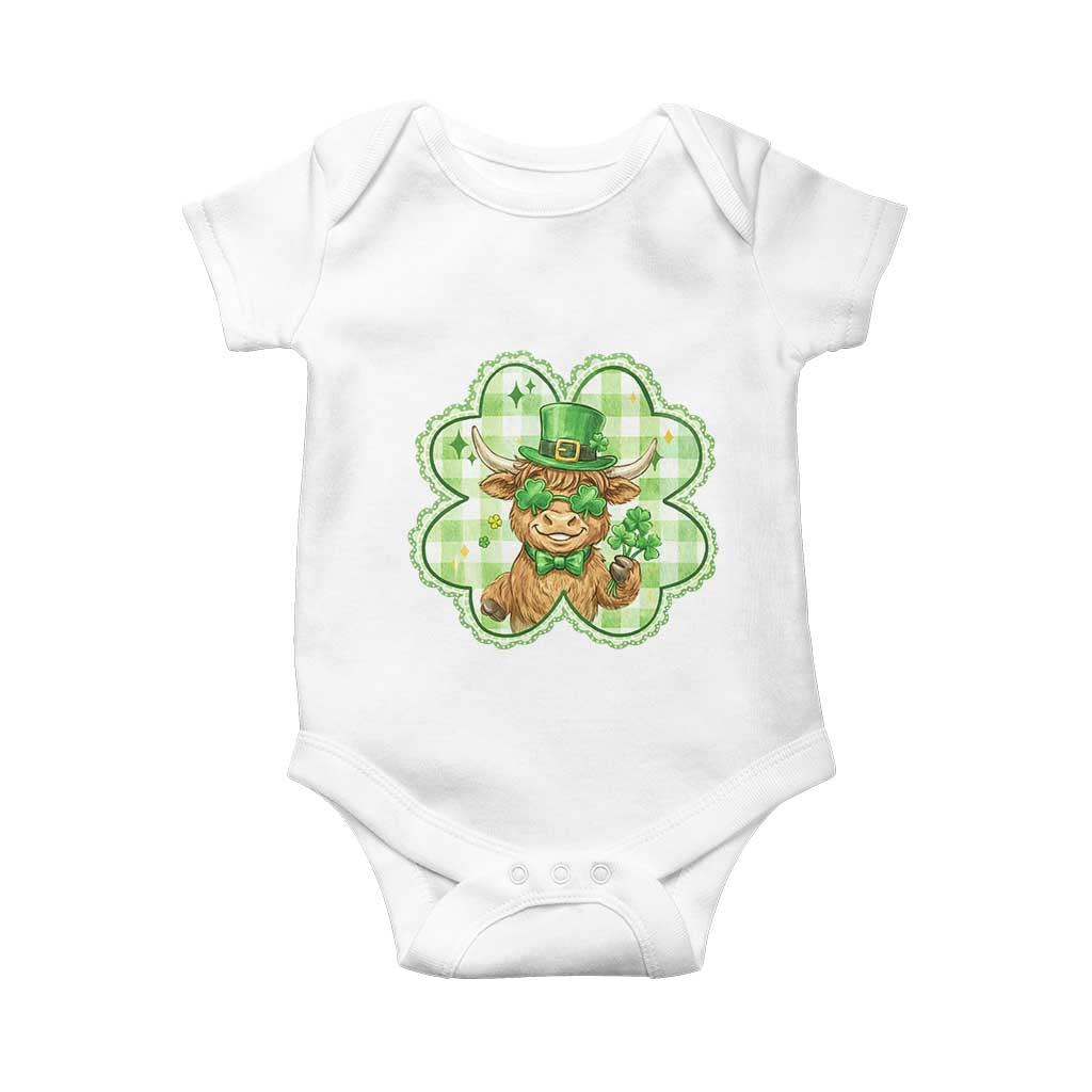 Funny Irish Highland Cow Shamrock Holiday Gift Baby Onesie TS12 White Print Your Wear