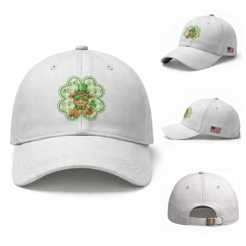 Funny Irish Highland Cow Shamrock Holiday Gift Baseball Cap TS12 Baseball Cap Universal Fit White Print Your Wear