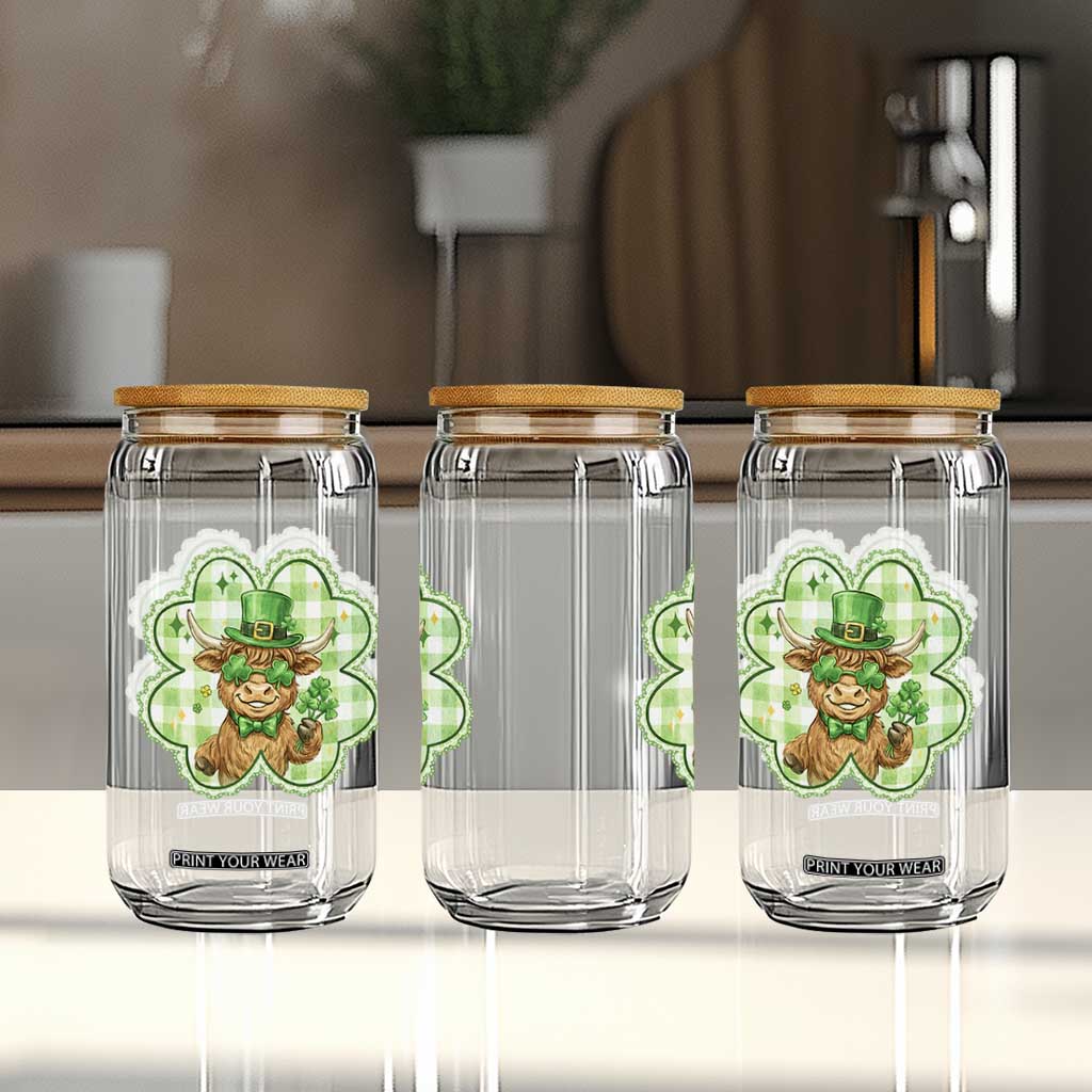 Funny Irish Highland Cow Shamrock Holiday Gift Glass Can TS12 Print Your Wear