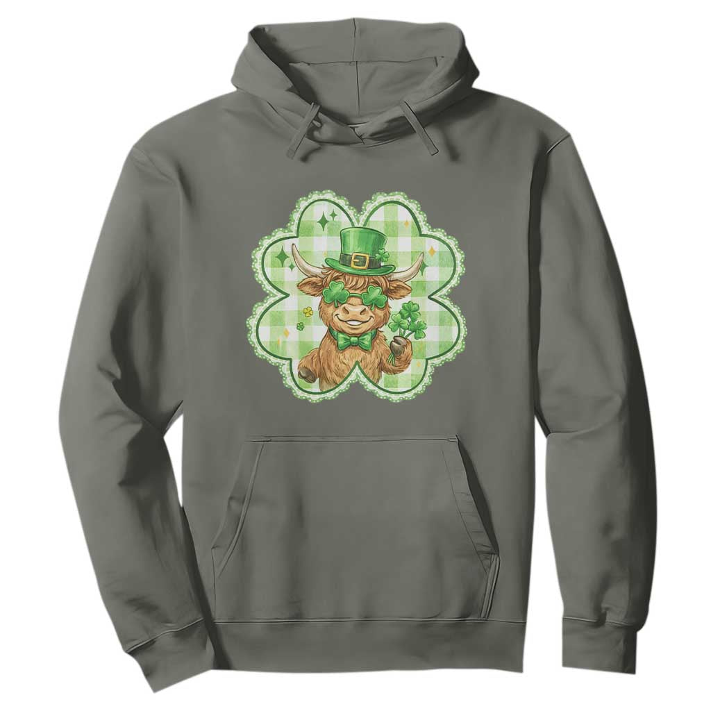 Funny Irish Highland Cow Shamrock Holiday Gift Hoodie TS12 Military Green Print Your Wear