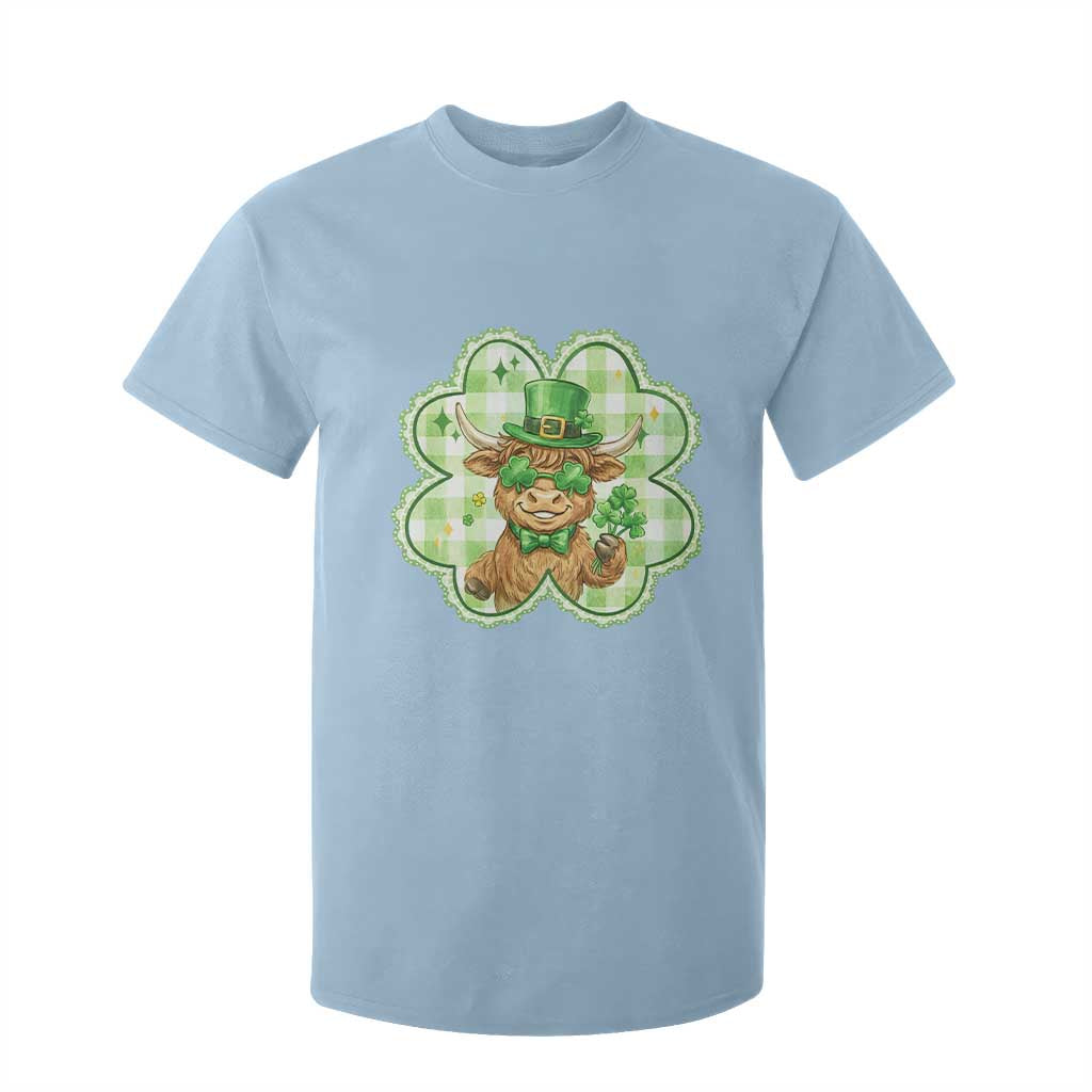 Funny Irish Highland Cow Shamrock Holiday Gift T Shirt For Kid TS12 Light Blue Print Your Wear