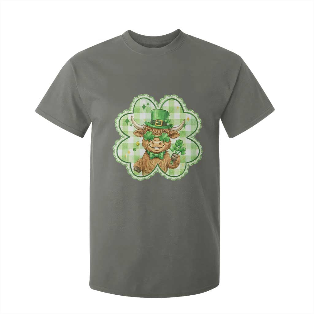 Funny Irish Highland Cow Shamrock Holiday Gift T Shirt For Kid TS12 Military Green Print Your Wear