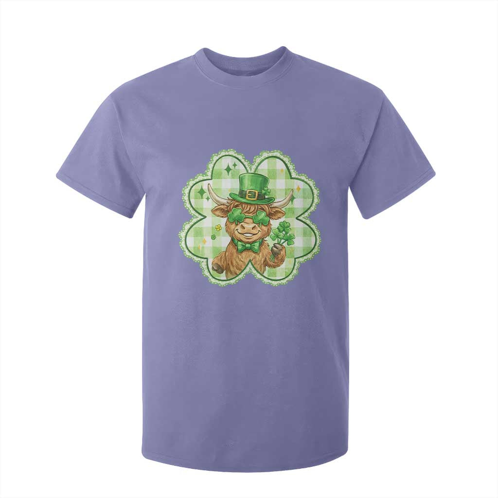Funny Irish Highland Cow Shamrock Holiday Gift T Shirt For Kid TS12 Violet Print Your Wear