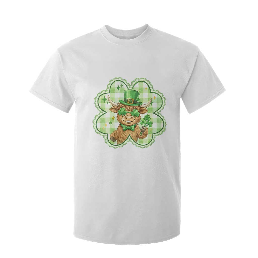 Funny Irish Highland Cow Shamrock Holiday Gift T Shirt For Kid TS12 White Print Your Wear