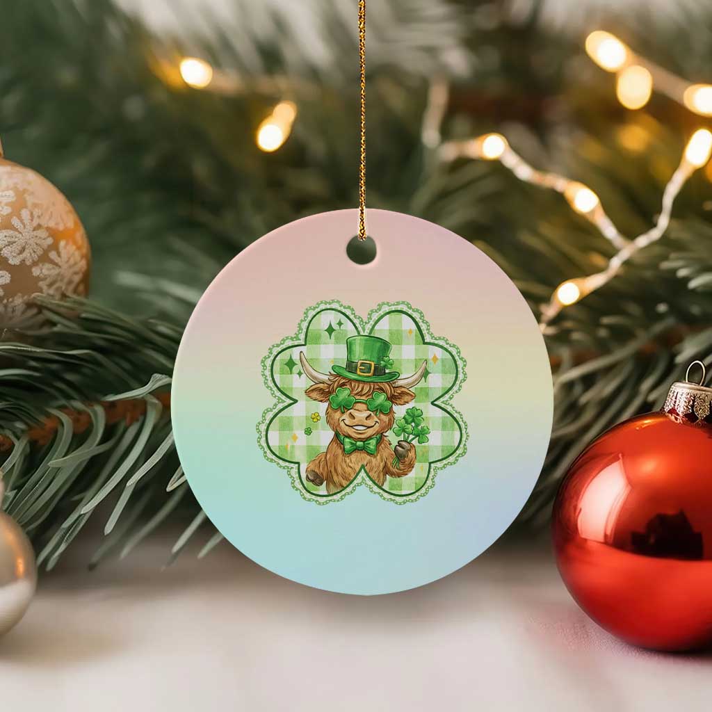 Funny Irish Highland Cow Shamrock Holiday Gift Ceramic Ornament TS12 1pc Pastel Print Your Wear
