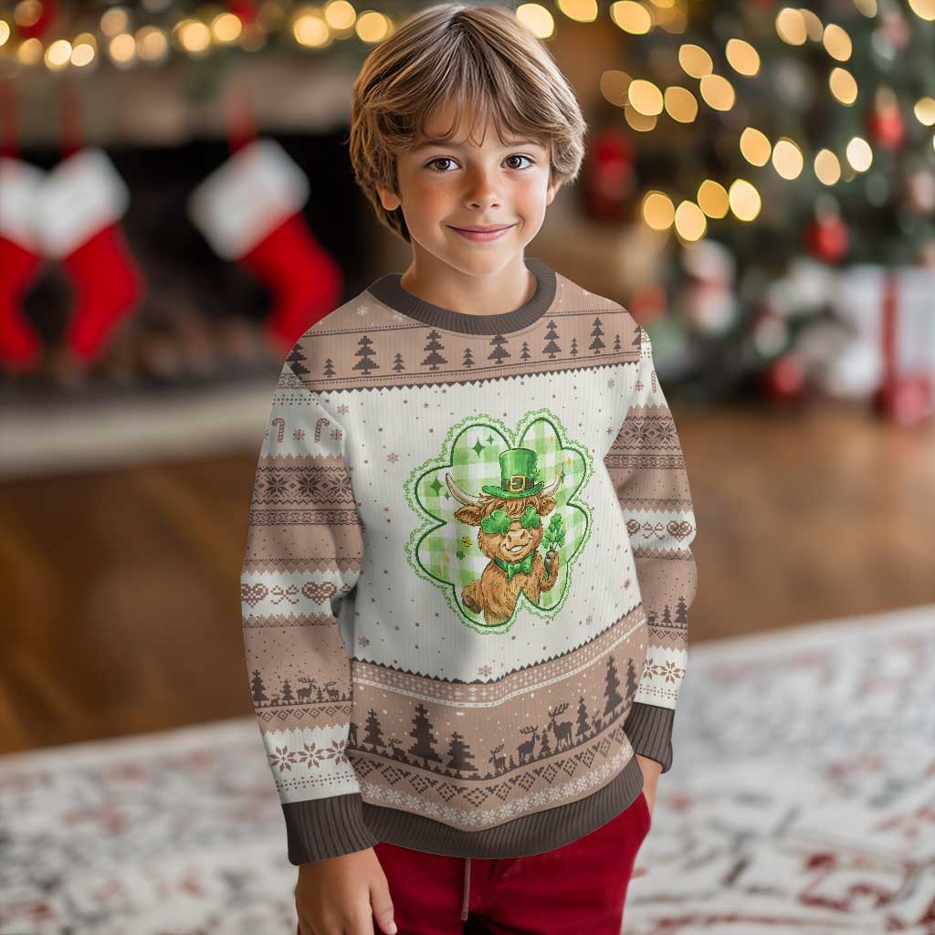 Funny Irish Highland Cow Shamrock Holiday Gift Ugly Christmas Sweater TS12 Mocha Mousse Print Your Wear