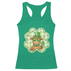 Funny Irish Highland Cow Shamrock Holiday Gift Racerback Tank Top TS12 Irish Green Print Your Wear