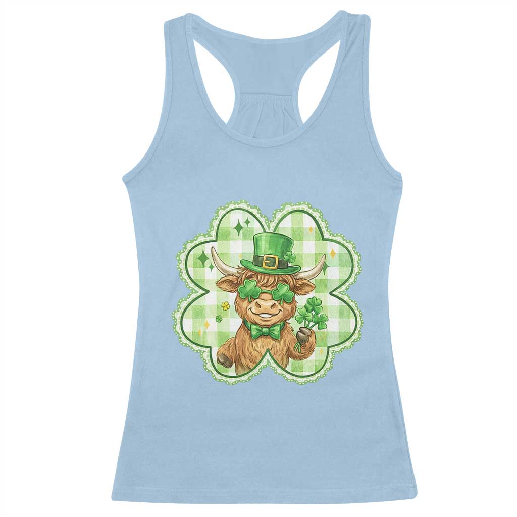 Funny Irish Highland Cow Shamrock Holiday Gift Racerback Tank Top TS12 Light Blue Print Your Wear