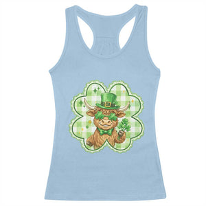 Funny Irish Highland Cow Shamrock Holiday Gift Racerback Tank Top TS12 Light Blue Print Your Wear