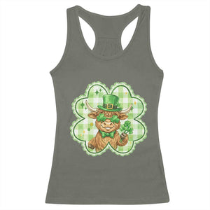 Funny Irish Highland Cow Shamrock Holiday Gift Racerback Tank Top TS12 Military Green Print Your Wear