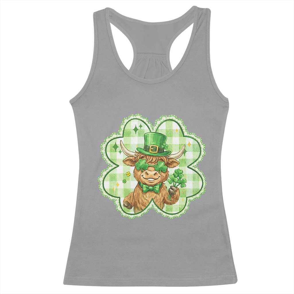 Funny Irish Highland Cow Shamrock Holiday Gift Racerback Tank Top TS12 Sport Gray Print Your Wear