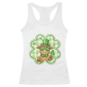 Funny Irish Highland Cow Shamrock Holiday Gift Racerback Tank Top TS12 White Print Your Wear