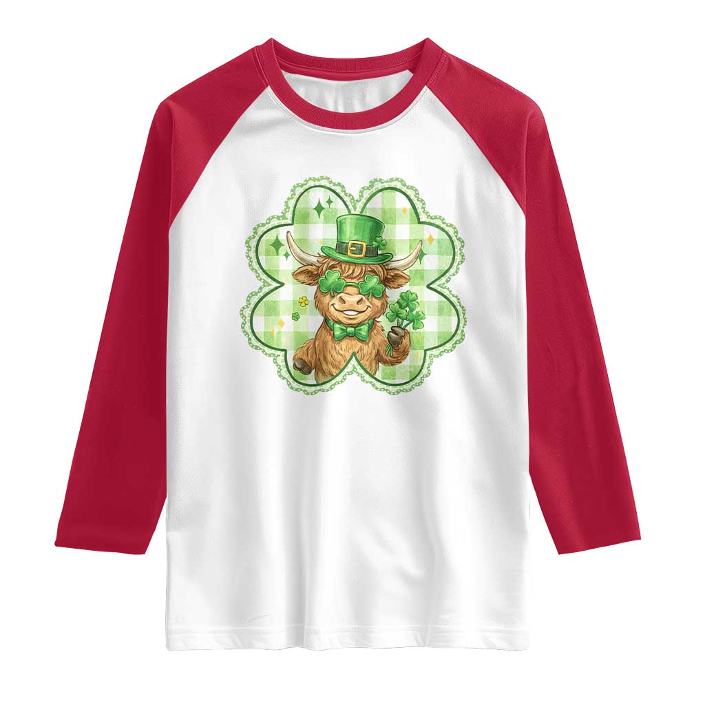 Funny Irish Highland Cow Shamrock Holiday Gift Raglan Shirt TS12 White Red Print Your Wear