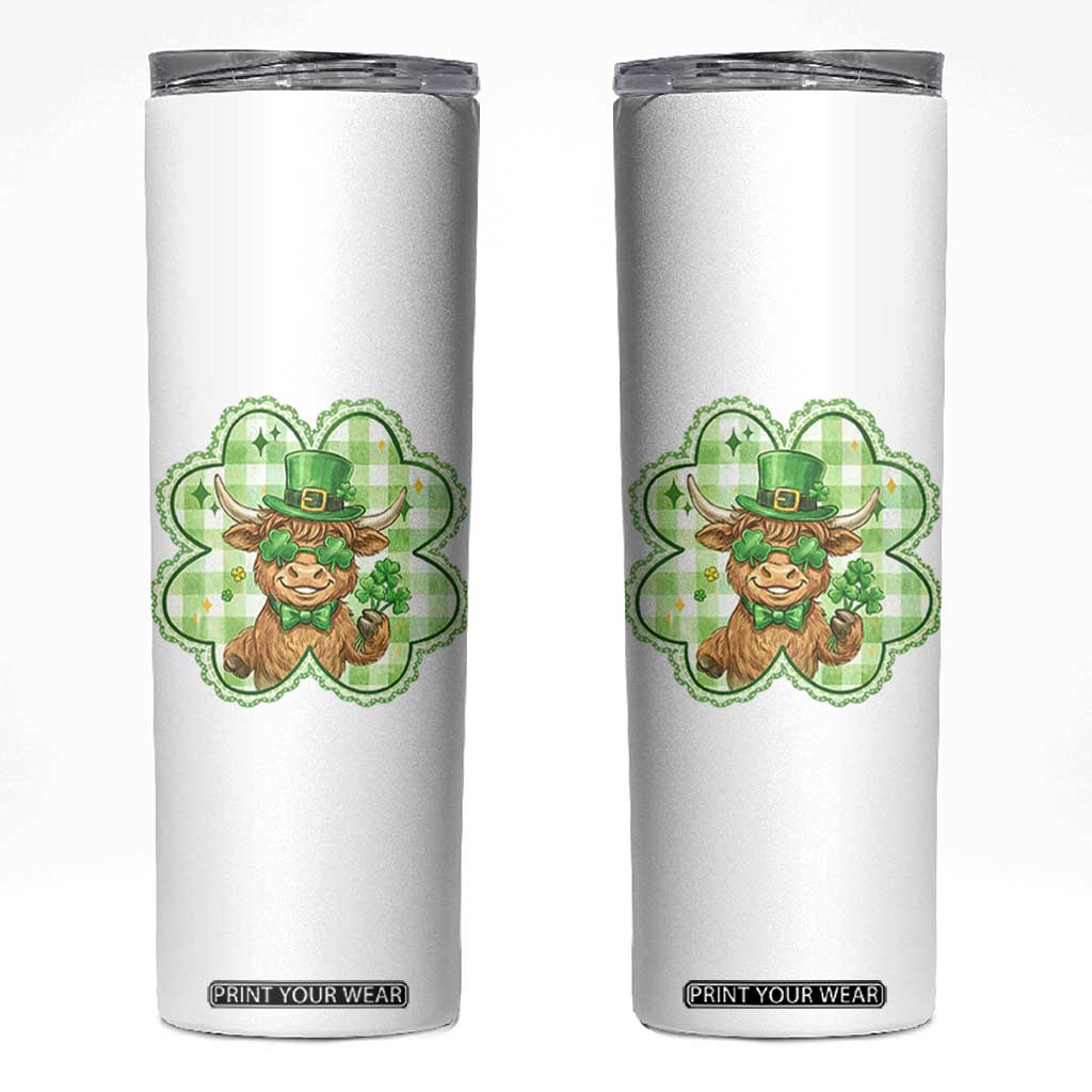 Funny Irish Highland Cow Shamrock Holiday Gift Skinny Tumbler TS12 White Print Your Wear