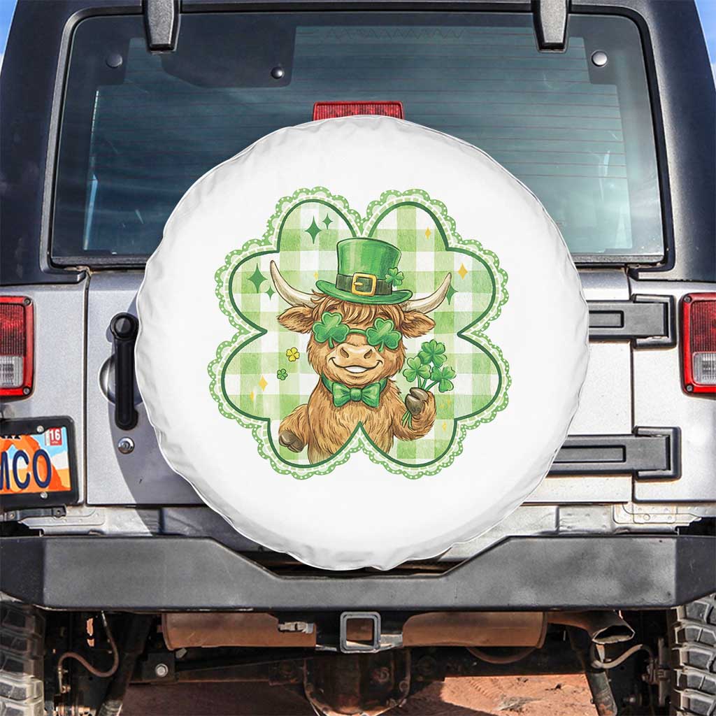 Funny Irish Highland Cow Shamrock Holiday Gift Spare Tire Cover TS12 No hole White Print Your Wear