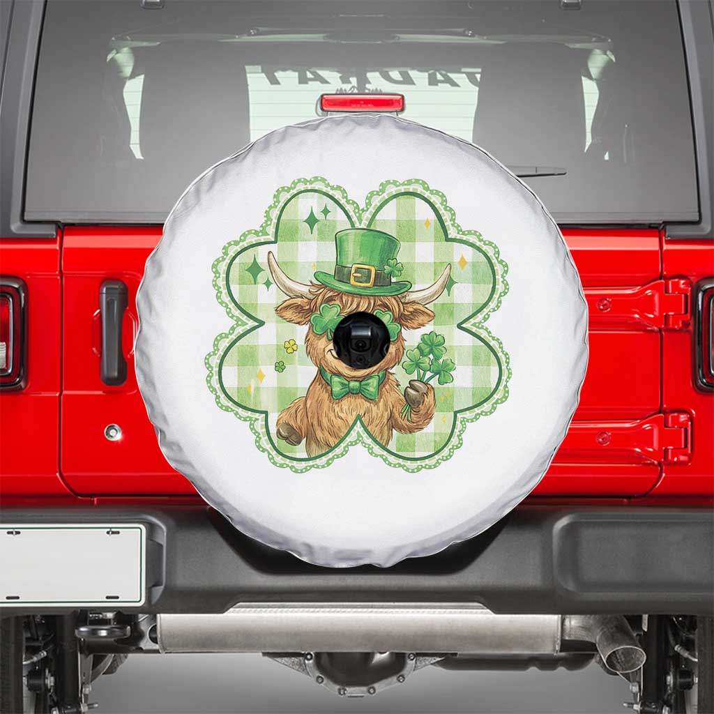 Funny Irish Highland Cow Shamrock Holiday Gift Spare Tire Cover TS12 White Print Your Wear