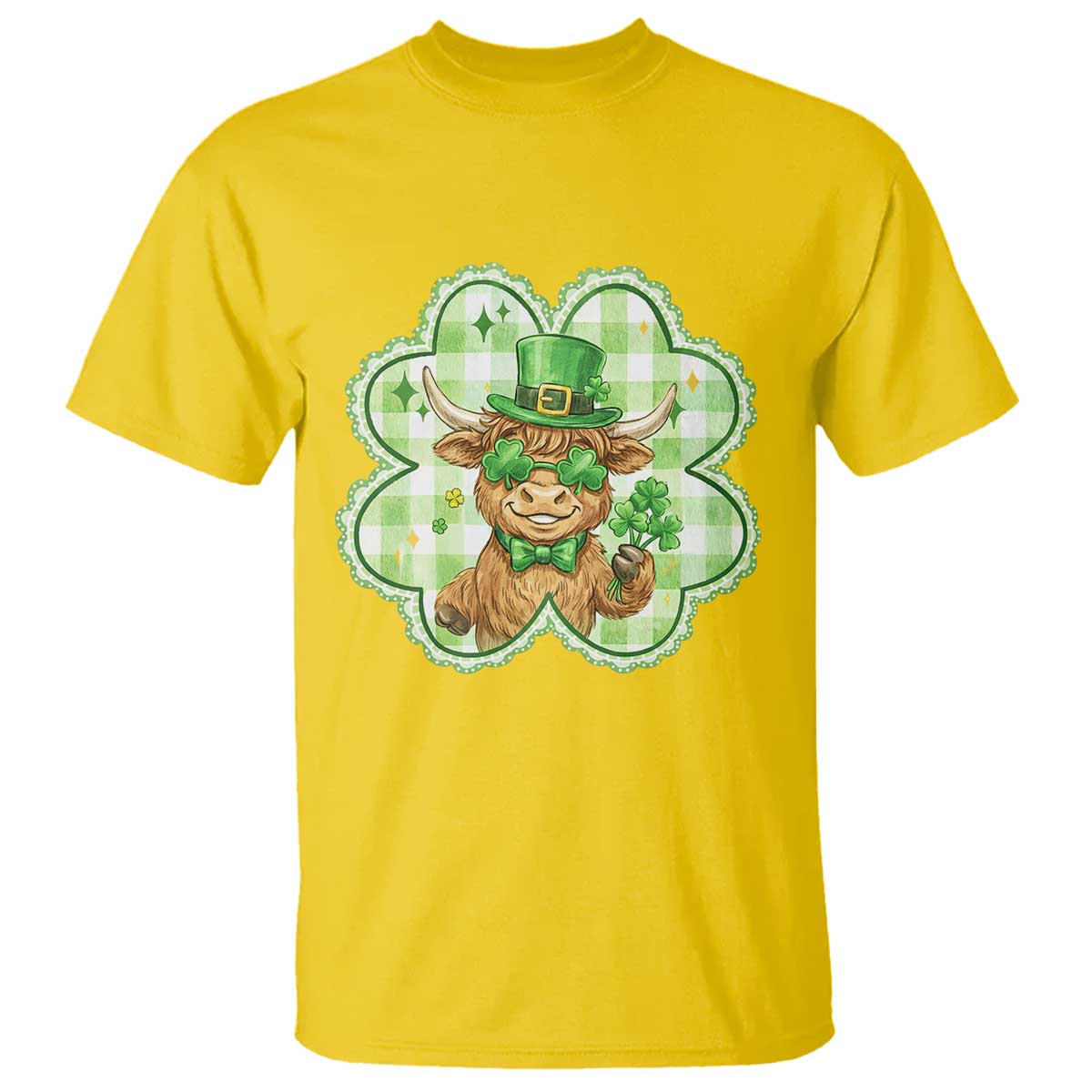 Funny Irish Highland Cow Shamrock Holiday Gift T Shirt TS12 Daisy Print Your Wear