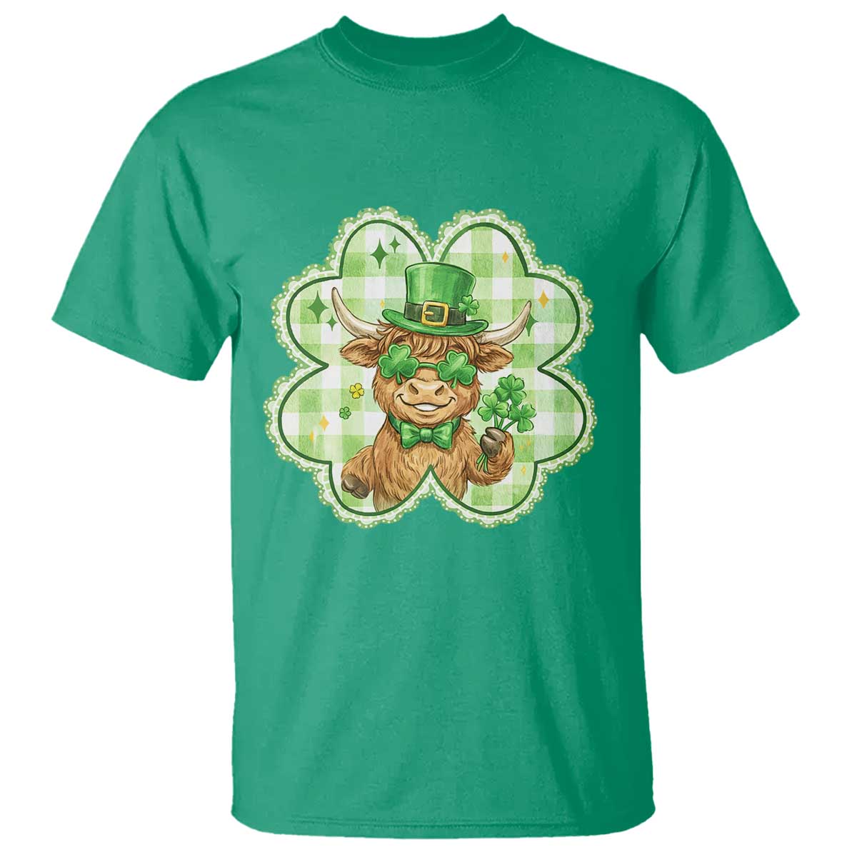 Funny Irish Highland Cow Shamrock Holiday Gift T Shirt TS12 Irish Green Print Your Wear