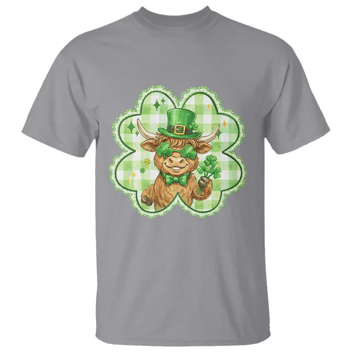 Funny Irish Highland Cow Shamrock Holiday Gift T Shirt TS12 Sport Gray Print Your Wear