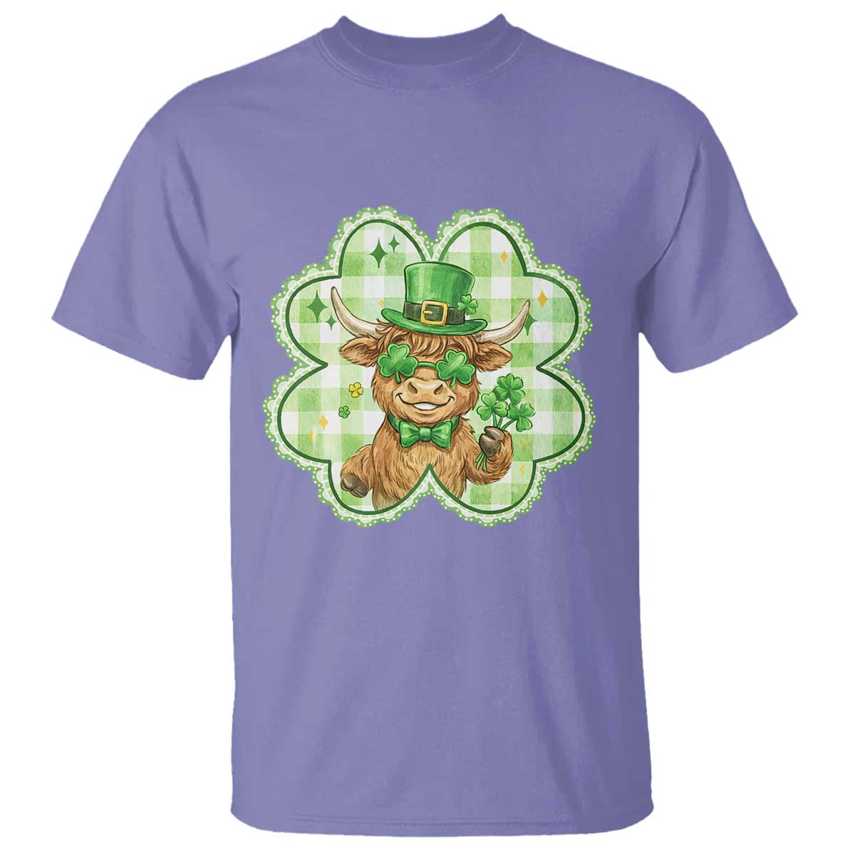 Funny Irish Highland Cow Shamrock Holiday Gift T Shirt TS12 Violet Print Your Wear