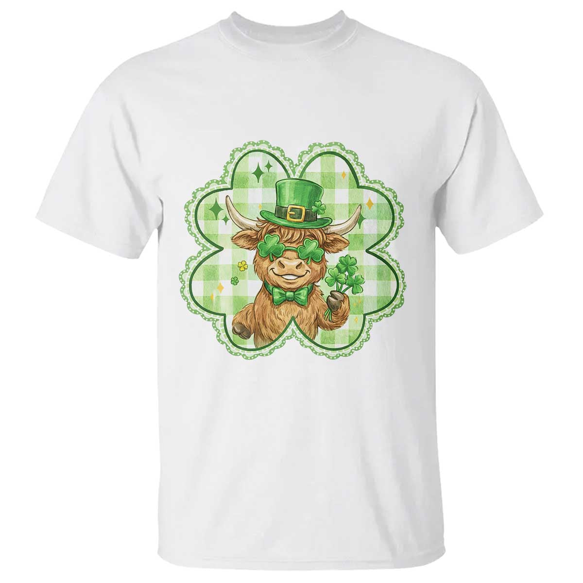 Funny Irish Highland Cow Shamrock Holiday Gift T Shirt