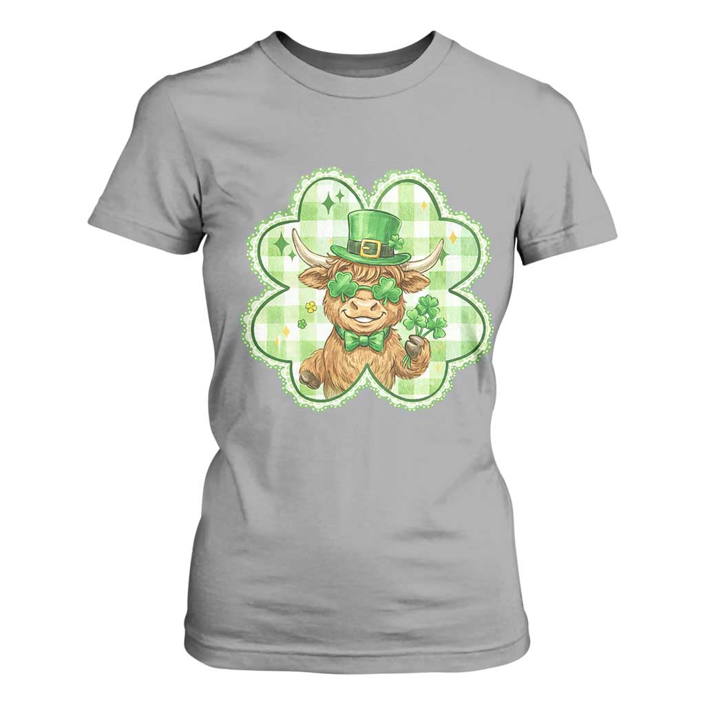 Funny Irish Highland Cow Shamrock Holiday Gift T Shirt For Women TS12 Sport Gray Print Your Wear