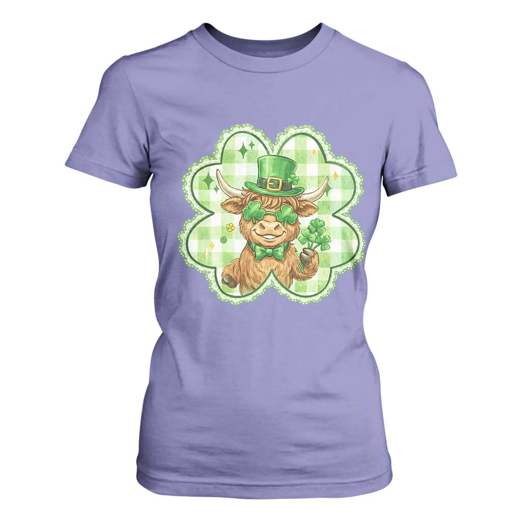 Funny Irish Highland Cow Shamrock Holiday Gift T Shirt For Women TS12 Violet Print Your Wear