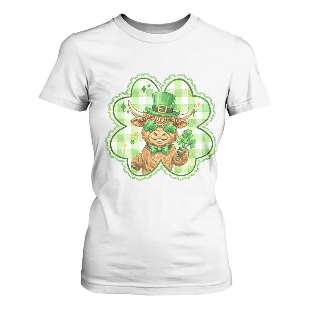 Funny Irish Highland Cow Shamrock Holiday Gift T Shirt For Women TS12 White Print Your Wear