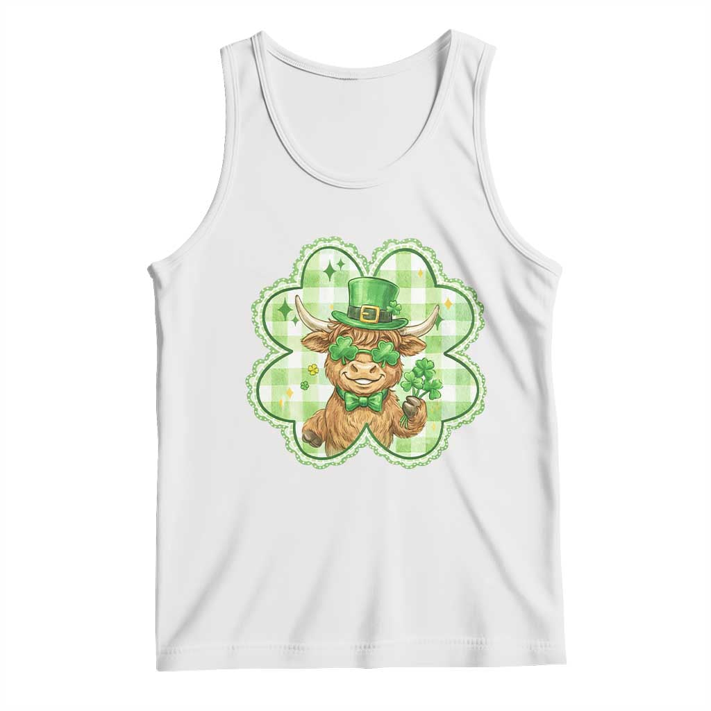 Funny Irish Highland Cow Shamrock Holiday Gift Tank Top TS12 White Print Your Wear