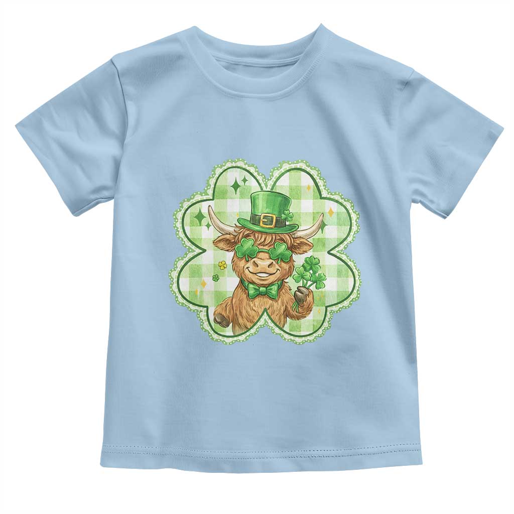 Funny Irish Highland Cow Shamrock Holiday Gift Toddler T Shirt TS12 Light Blue Print Your Wear