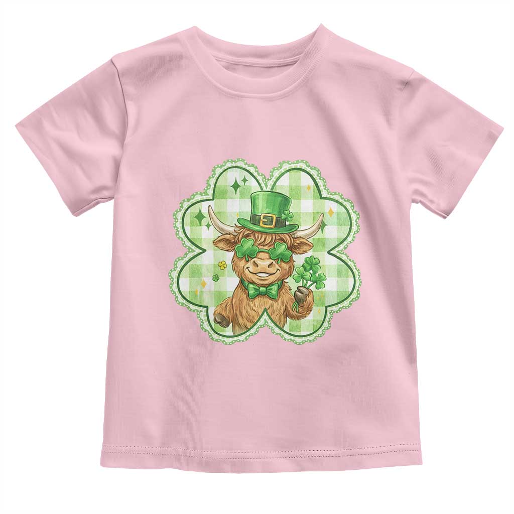 Funny Irish Highland Cow Shamrock Holiday Gift Toddler T Shirt TS12 Light Pink Print Your Wear
