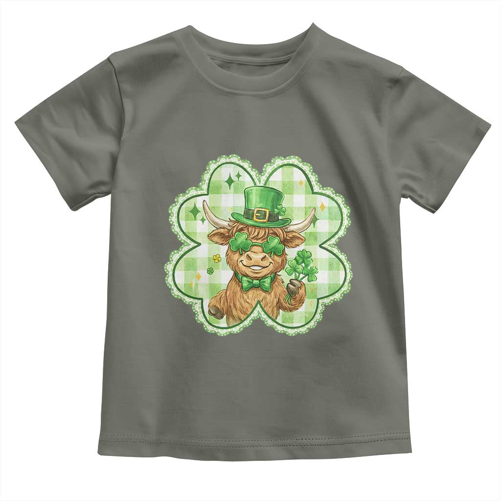 Funny Irish Highland Cow Shamrock Holiday Gift Toddler T Shirt TS12 Military Green Print Your Wear