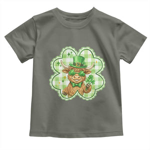 Funny Irish Highland Cow Shamrock Holiday Gift Toddler T Shirt TS12 Military Green Print Your Wear