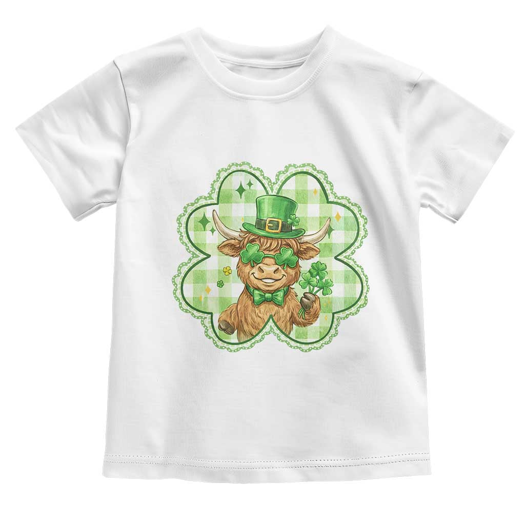 Funny Irish Highland Cow Shamrock Holiday Gift Toddler T Shirt TS12 White Print Your Wear