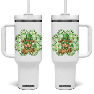 Funny Irish Highland Cow Shamrock Holiday Gift Tumbler With Handle TS12 One Size: 40 oz White Print Your Wear