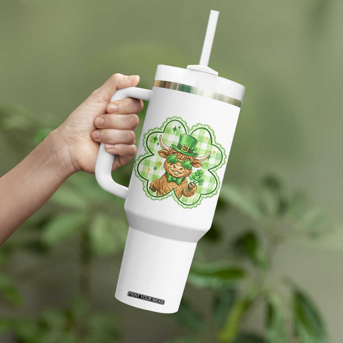 Funny Irish Highland Cow Shamrock Holiday Gift Tumbler With Handle TS12 Print Your Wear
