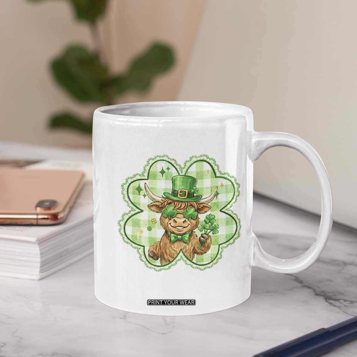 Funny Irish Highland Cow Shamrock Holiday Gift Coffee Mug TS12 Print Your Wear