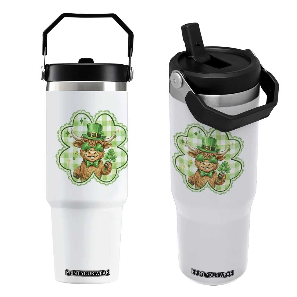Funny Irish Highland Cow Shamrock Holiday Gift Flip Straw Tumbler TS12 One Size: 30 oz White Print Your Wear