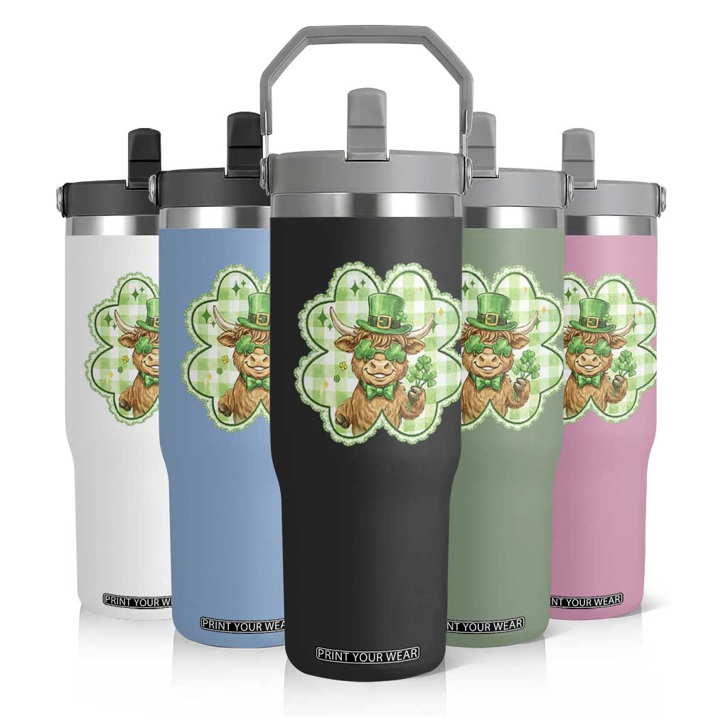 Funny Irish Highland Cow Shamrock Holiday Gift Flip Straw Tumbler TS12 Print Your Wear