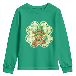 Funny Irish Highland Cow Shamrock Holiday Gift Youth Sweatshirt TS12 Irish Green Print Your Wear