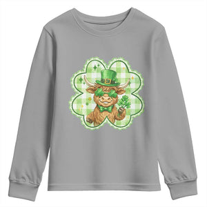 Funny Irish Highland Cow Shamrock Holiday Gift Youth Sweatshirt TS12 Sport Gray Print Your Wear