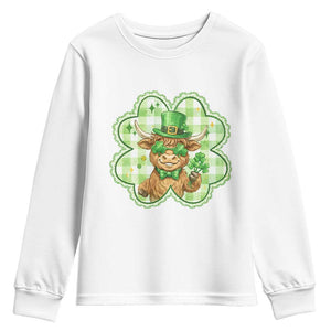 Funny Irish Highland Cow Shamrock Holiday Gift Youth Sweatshirt TS12 White Print Your Wear