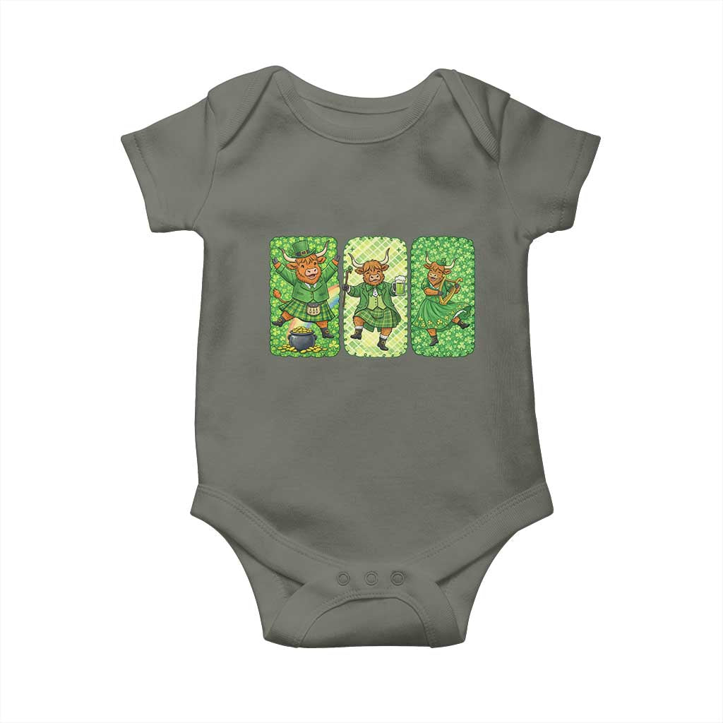 Vintage Highland Cow St Patricks Day Baby Onesie Farm Lover Gift TS12 Military Green Print Your Wear