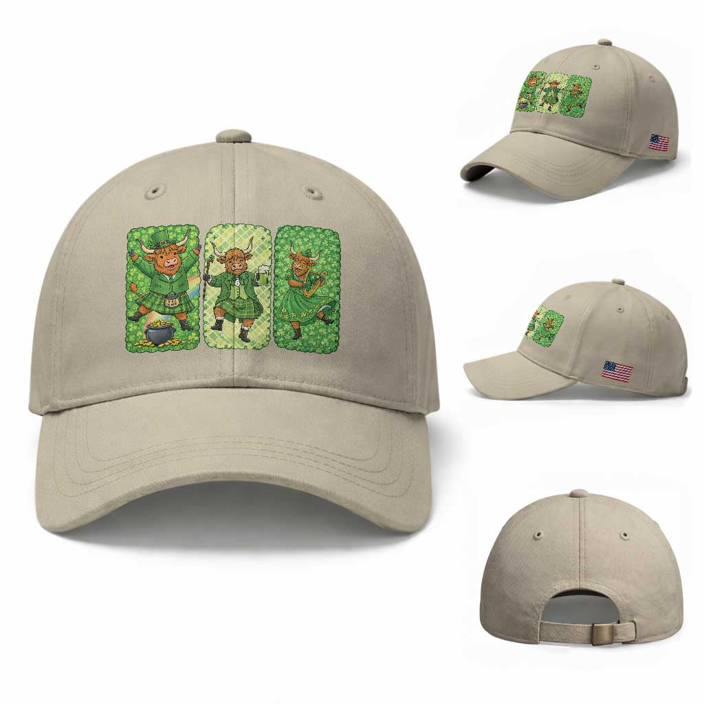 Vintage Highland Cow St Patricks Day Baseball Cap Farm Lover Gift TS12 Baseball Cap Universal Fit Beige Print Your Wear