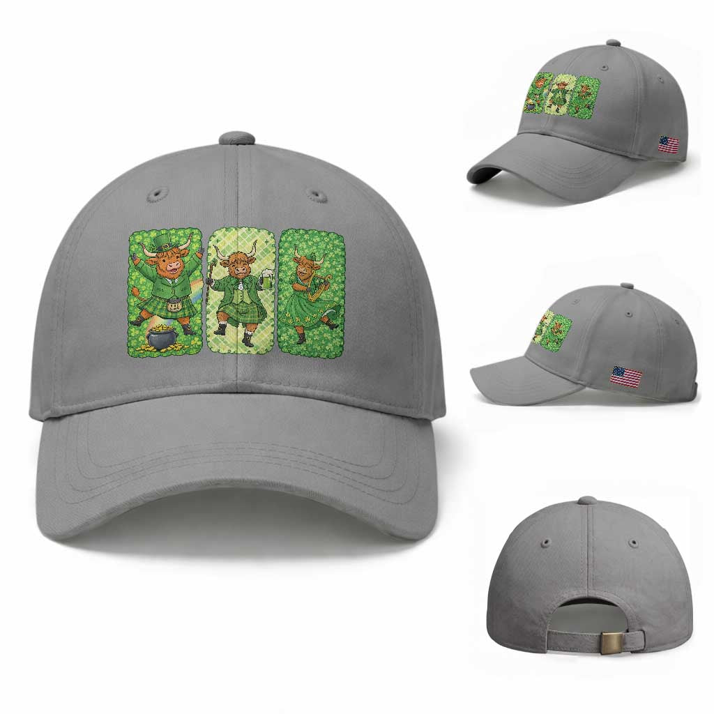 Vintage Highland Cow St Patricks Day Baseball Cap Farm Lover Gift TS12 Baseball Cap Universal Fit Sport Gray Print Your Wear