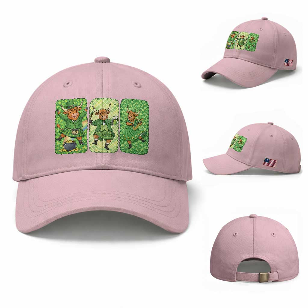 Vintage Highland Cow St Patricks Day Baseball Cap Farm Lover Gift TS12 Baseball Cap Universal Fit Light Pink Print Your Wear