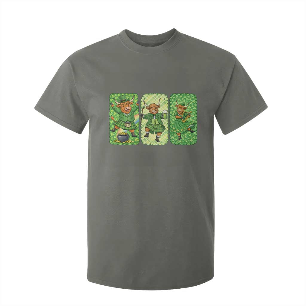 Vintage Highland Cow St Patricks Day T Shirt For Kid Farm Lover Gift TS12 Military Green Print Your Wear